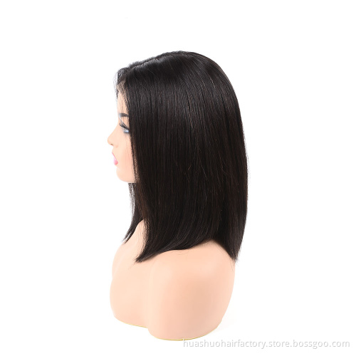 200 Density Kim Kardashian Straight Short Black 1B Brazilian Kim K Human Hair 2X6 Closure Bob Wigs